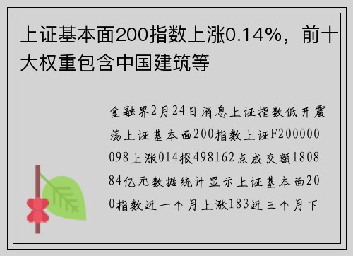 上证基本面200指数上涨0.14%，前十大权重包含中国建筑等