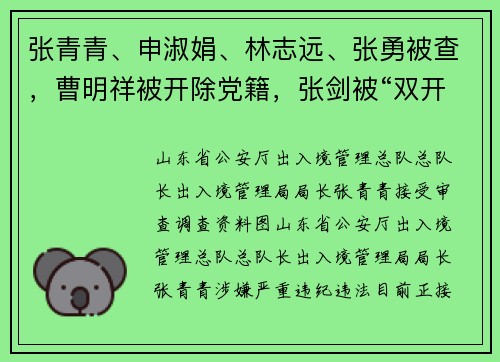 张青青、申淑娟、林志远、张勇被查，曹明祥被开除党籍，张剑被“双开”