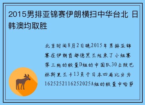 2015男排亚锦赛伊朗横扫中华台北 日韩澳均取胜