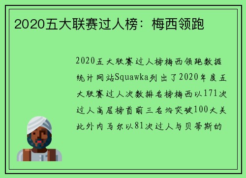 2020五大联赛过人榜：梅西领跑