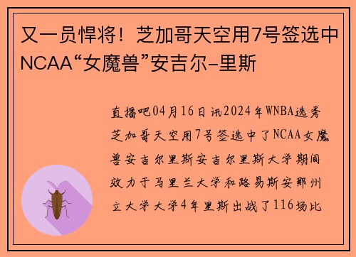 又一员悍将！芝加哥天空用7号签选中NCAA“女魔兽”安吉尔-里斯
