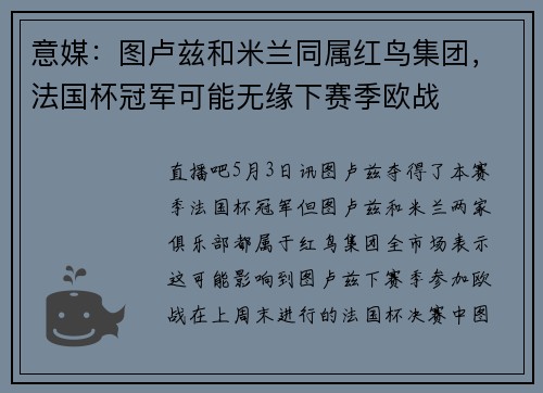 意媒：图卢兹和米兰同属红鸟集团，法国杯冠军可能无缘下赛季欧战